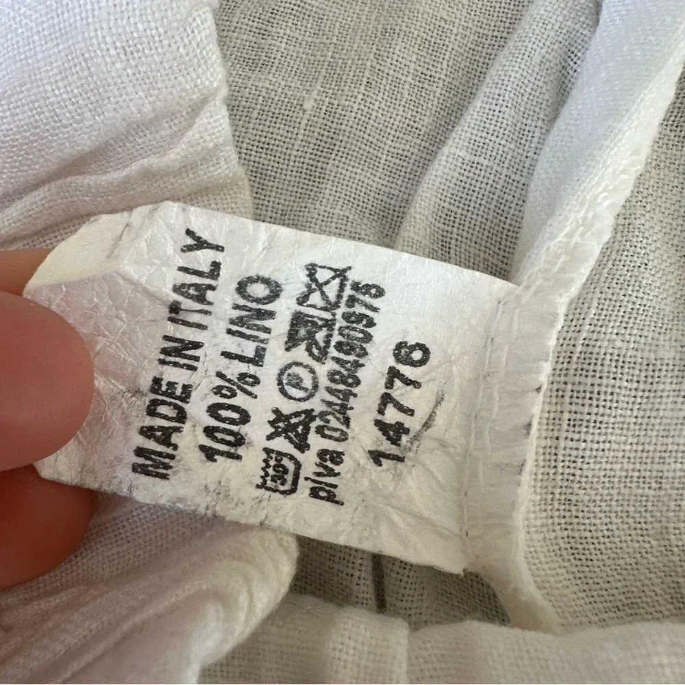 100% White Linen Pants Straight Leg Style Made In Italy